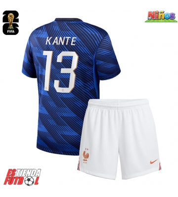 Francia Kante #13 Primera Equipación Niños Mundial 2026 Manga Corta (+ Pantalones cortos)